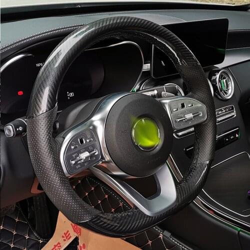 5D Carbon Fiber&Perforated Leather Steering Wheel Hand Sewing Wrap Cover Fit For Mercedes-Benz A-Class W177 2018-2019