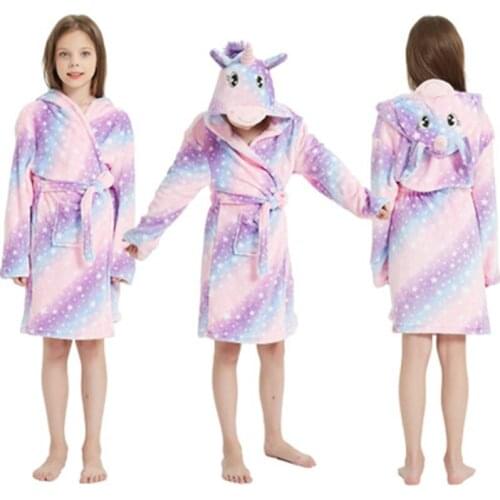 New Cartoon Animal Children Flannel Soft Beach Towels Baths Wears Boys Animel Kigurumi Bathrobes Girls Unicorn Robes