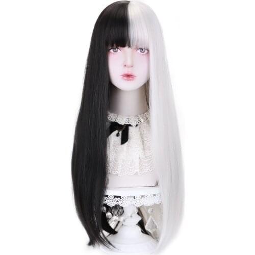 AICKER Long Wavy Synthetic copper red,Dark brown, blue Hair Wigs with Bangs for Women Lolita Cosplay Costume Party Halloween