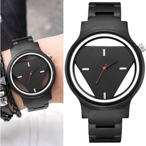 Mens Wooden Watch Super Man Triangle Analog Wrist Watch Cool Business Sport Ultra-Light Quartz Watch for Men Homens Assistem