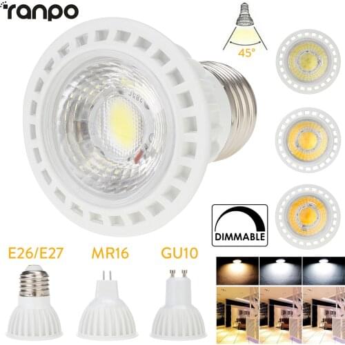 E26 E27 GU10 MR16 Dimmable LED Spotlight 15W COB Light Bulbs 45° Beam Angle 110V 220V DC12V for Home Office Table Lamp Downlight