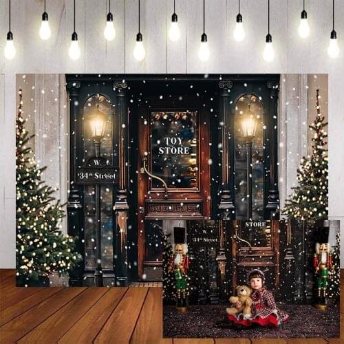 Mehofond Merry Christmas Photography Background Winter Snow Christmas Tree Toy Store Street for Children Backdrop Photo Studio
