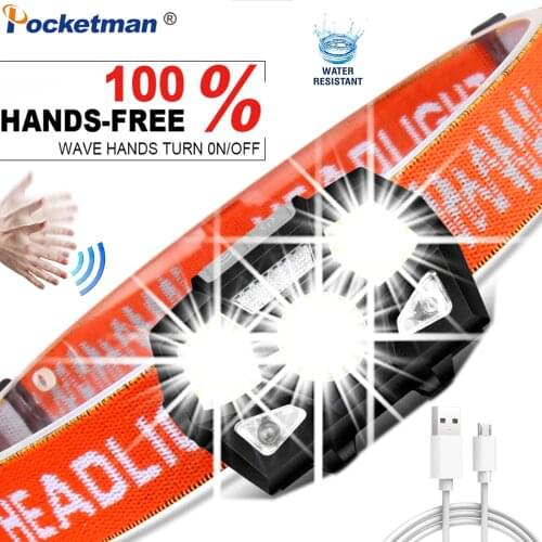 20000 Lumens LED Headlamp Super Bright Motion Sensor Hands-free Powerful Headlight USB Rechargeable head lamp light Waterproof
