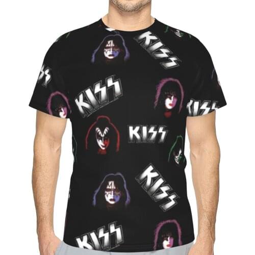 Kiss Band T Shirt Fashion Polyester Summer T-Shirt Short Sleeve Graphic Tee Shirt Oversized Men