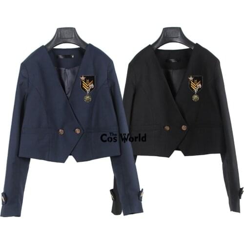 [Gao Qiao Zhong] Japanese Womens Girls Spring Autumn Collarless Suits Blazer Long Sleeve Jackets Coats For JK School Uniform