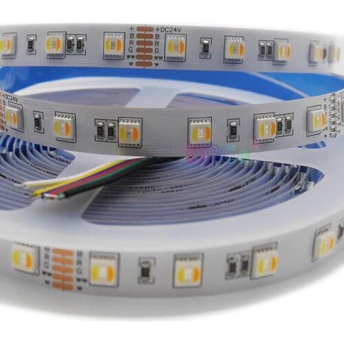 12V 24V 5M 60LEDs/m 5 color in 1 RGB+CCT LED Strip Light 5050 SMD RGB+White+Warm White RGBWW Flexible Tape 12MM PCB