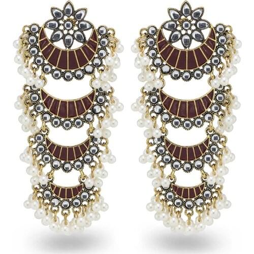 Indian Jhumka Bollywood Ethnic Gypsy Jhumki pendientes Crystal Beads Tassel Bells Drop Earrings Bridal Wedding Party Jewelry