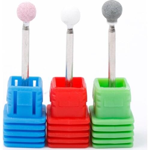 3 Color Nail File Burr Stone Ceramic Spherical Nail Drill Bit Milling Cutter For Manicure Electric Machine Drill Nail Art Tools