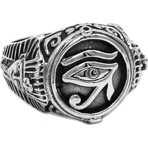 Egyptian Eye of Horus Ra Udjat Amulet Ring Stainless Steel Ring Egypt Pharaoh Tutankhamun Cross Biker Men Ring Wholesale SWR0741