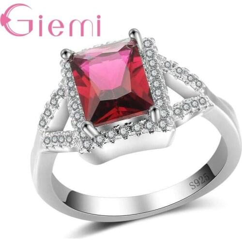 Brand 100% 925 Sterling Silver Cubic Zirconia Rings For Women Creative Fashion Square Cut Design Female Anel Jewelry