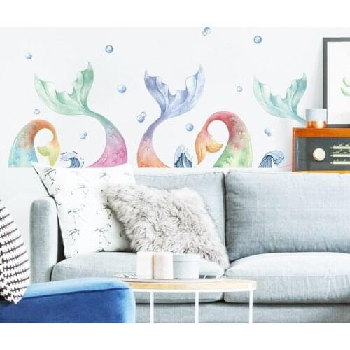 Creative Colourful Fish Tail Wall Stickers for Kids Rooms Decals Living Room Sofa Art Waist Line Wallpaper Girl Bedroom Decor