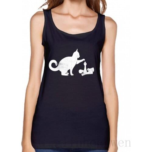 Cat Playing With Chess Figures Cat Paw Tank Top Tops Tee Graphic Trend Humor Summer S-XXL Letter Print Vest