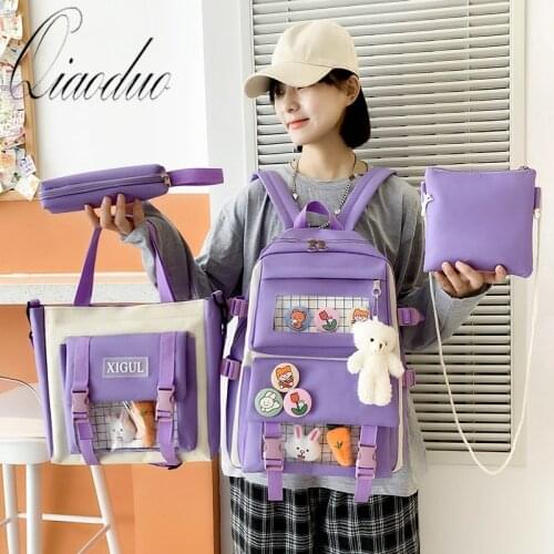 Qiaoduo Kawaii Womens School Backpack Cute School Bags For Girls Large Capacity Four Piece Campus College Style Casual Backpack