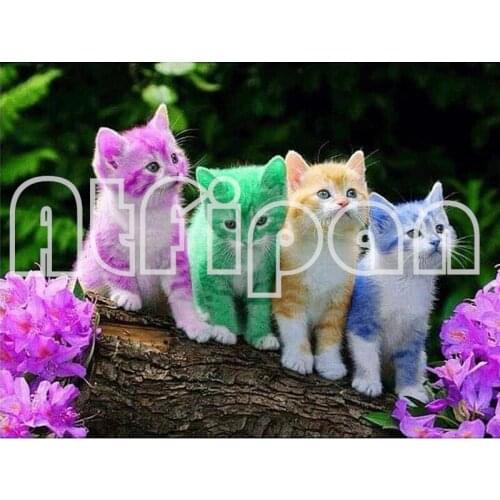 Diamond Puzzle Kits Full Drill Four Colored Kittens Mosaic Diamond Painting Cross Stitch Embroidery Home Decorative Colorful Cat
