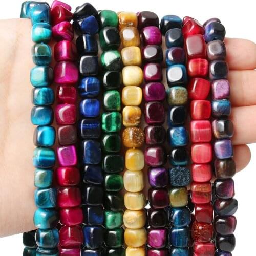 Natural Stone Gold Blue Green Tiger Eye Beads Loose Square Cube Beads For Jewelry Making Diy Stone Beads Supplier 8mm Wholesale