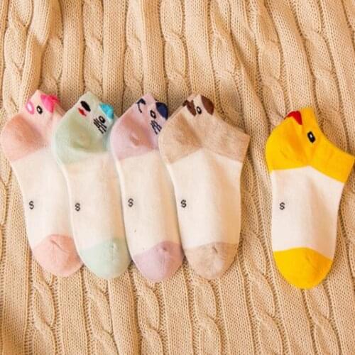 Girls socks 2017 summer new 5 pairs/lot cotton pure color children socks 2-11 years cartoon animals invisible kids boat socks