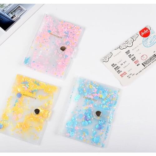 Creative Cartoon Quicksand Passport Cover Woman Waterproof Translucent PVC Passport Holder Anti-loss Hasp Ticket ID Card Holders