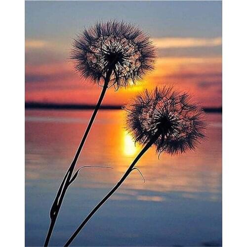 Dandelion Lake setting sun flower DIY Digital Painting By Numbers Modern Wall Art Oil Painting Holiday Gift Home Decor Big Size