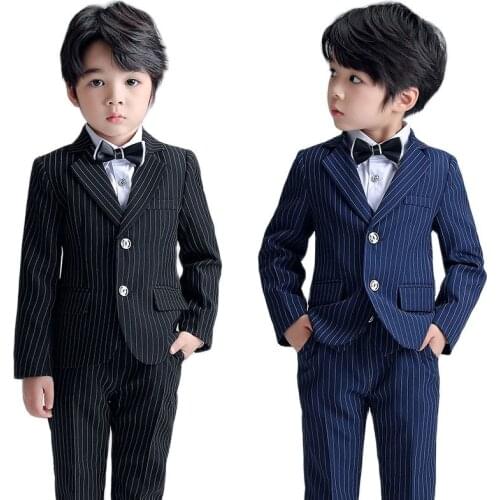 2021 Boys Formal Graduation Suit Kids Jacket+Pants+Bowtie 3Pcs Clothing Set Gentleman Childrens Day Performance Dress Costume