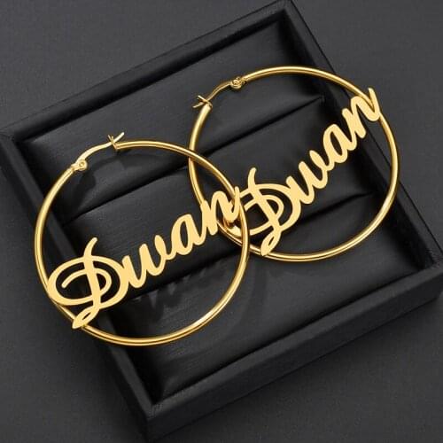 Personalized Custom Name Earrings Engraved Stainless steel Titanium Stud Earrings Piercing Large Number Letter Earrings Studs