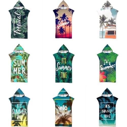 Beach Towel Summer Holiday Hooded Bath Microfiber Wetsuit Changing Robe Poncho Surf Towel for Swimming Beach Outdooor Bathrobe