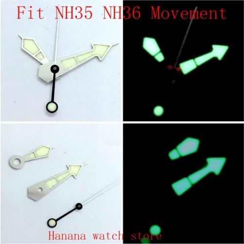 Fit for NH35 NH36 7S26 Movement Green Luminous C3 Silver Color Watch Hand Needles