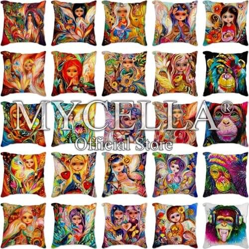 Cushion 1Pcs Colorful orangutan cartoon girl Polyester Cushion Cover Decorative Pillow For Sofa Seat Car Waist Cojine Home Decor