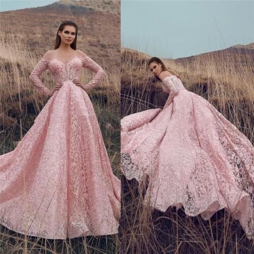 Sheer Long Sleeves Lace Beautiful Wedding Dresses Bridal Gowns Pleated Custom Made Long Princess Fashionable