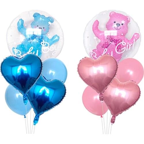 4D Transparent Baby Boy Girl Blue Pink Bubble Balloon Bear Foil Balloons Kids Birthday Gender Reveal Baby Shower Decorations