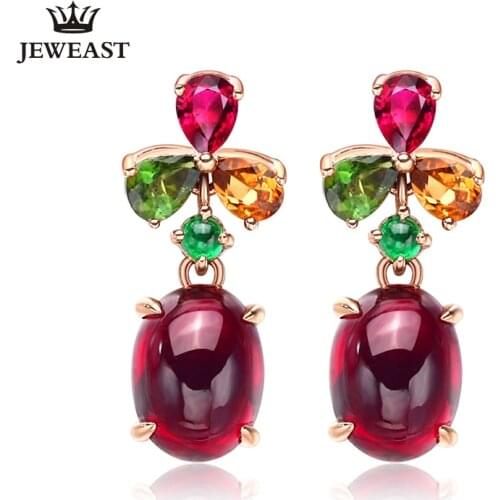 LSZB Natural garnet 18K Pure Gold Earring Real AU 750 Solid Gold Earrings Diamond Trendy Fine Jewelry Hot Sell New 2020