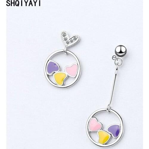 SHQIYAYI Love Heart Drop Earrings Women Wedding Party Jewelry Korea Trendy Accessories Asymmetric Earrings Not Allergic 888