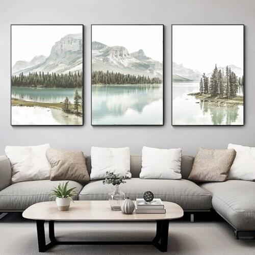 Scandinavian Landscape Canvas Print Painting Wall Art Forest Mountain Lake Mountain Nordic Modren Poster Decoration Picture