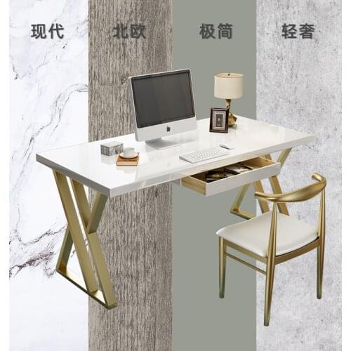 Solid wood computer desk modern simple family study desk bedroom white paint light luxury desk chair combination
