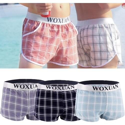 Men Underwear Plaid Loose Causal Boxer Shorts Cotton Breathable Trunks Sleepwear Sleep Bottoms Panties Bikini Swimwear Plus Size