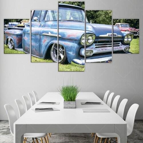 Canvas Vintage Pictures Wall Decor Wall Art Poster Framework 5 Piece Retro car Paintings Landscape Home Decor