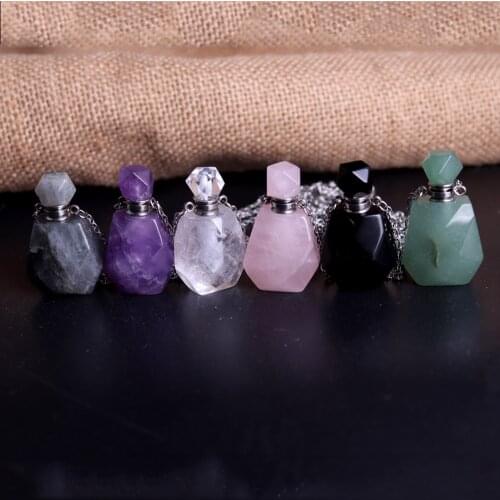 High Quality Natural Stone Jewelry Perfume Bottles Crystal Quartz Necklace pendants Reiki Healing Meditation Pendulum Amulet