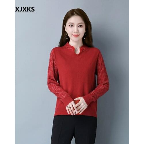 XJXKS 2021 autumn winter new fashion cheongsam collar women sweater loose plus size womens wool knitted sweater pullover