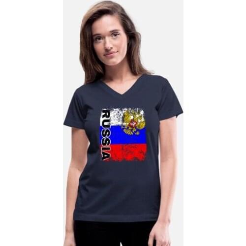 Russia Flag Russian Roots Vintage Retro Look Womens V-Neck T Shirt Perfect Gift Idea for Birthday