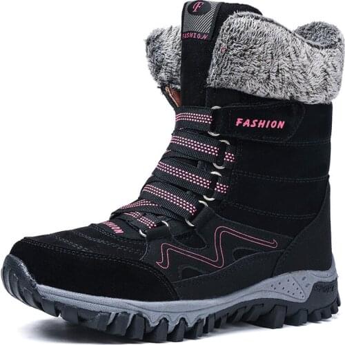 High Top Women Hiking boots Winter Outdoor Thick bottom anti-skid Plus velvet warm lace-up sneakers camping skiing sports shoes