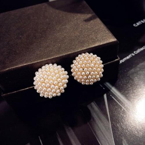 SHIFEEL 2019 New Korea 925 sterling Silver Pearl Round Stud Earrings Simple Elegant Temperament Pendients For Women Jewelry