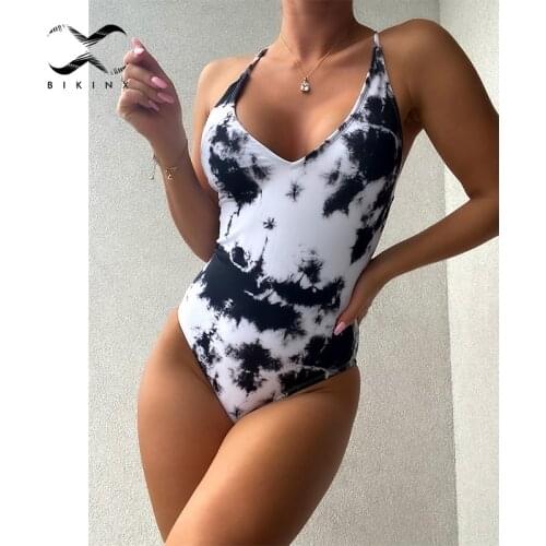 2021 Tie-dye one piece suits High cut swimsuit womens swimming suit Sexy V-neck bathing suit Retro lace up swimwear Beach wear
