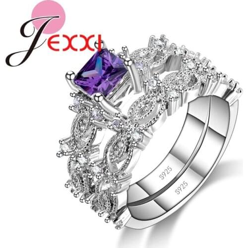 3 Colors Elegant Wedding Rings For Women Girls With Shiny Colorful CZ Crystal 925 Sterling Silver Wedding Engagement Ring