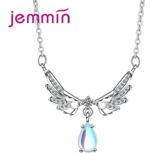 100% Real 925 Sterling Silver Wing&Drop Shape Pendant Necklace Fashion Engagement Wedding Band Fashion Female Bague