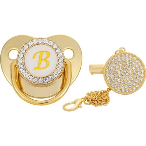 0-12 Month Luxury 26 Initial Rhinestone Transparent Bling Baby Pacifier Chain Clip Chupete Sucette BPA Free Dummy Nipple Soother