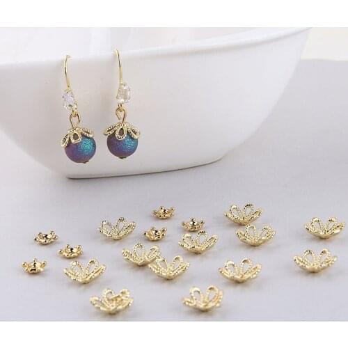 10pcs copper plated real gold batch of flowers hollow flower hat cover earrings pendant beaded spacer Caps for Jewelry Making