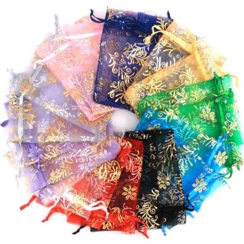 1000 x New Stamp Gold Feather Snow Yarn Drawstring Bags Jewelry Gift Package Pouches Wholesale