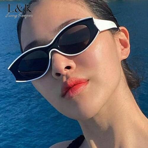 2021 Fashion Retro Cat Eye Sunglasses Women Vintage Small Frame Oval Sun Glasses Men Luxury Brand Black White Glasses UV400