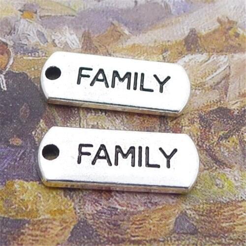 BULK 30pcs Antique Silver Plated Rectangle Shape Family Charms Alloy Metal Message Pendant 21*8mm 1.9g