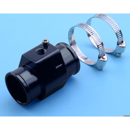 34mm Car Aluminum Alloy Water Temp Temperature Joint Pipe Sensor Gauge Radiator Hose Adapter With Clamps Black