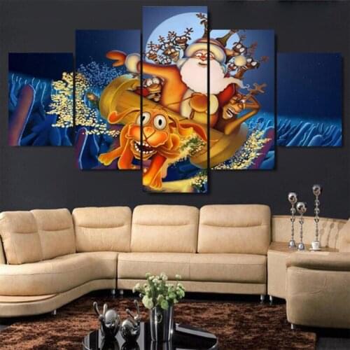 5Panels Santa Claus And Deer 2020 Diy Diamond Painting Full Square Round Drill Wall Art Christmas Decoration For HomeZP-4073